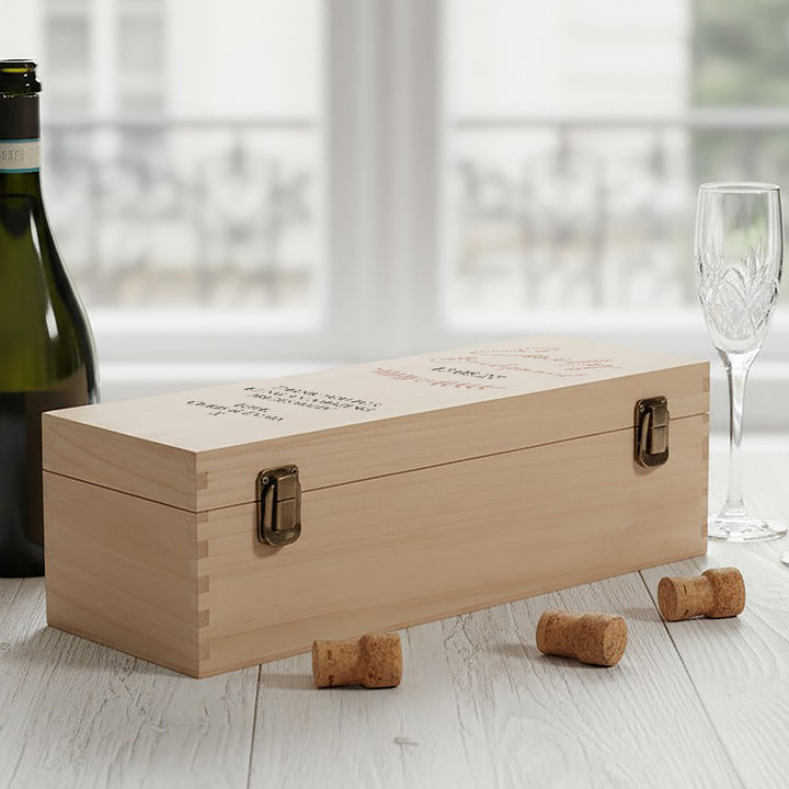 Wedding Party Thank You Hinged Wooden Champagne Prosecco Bottle Gift Box