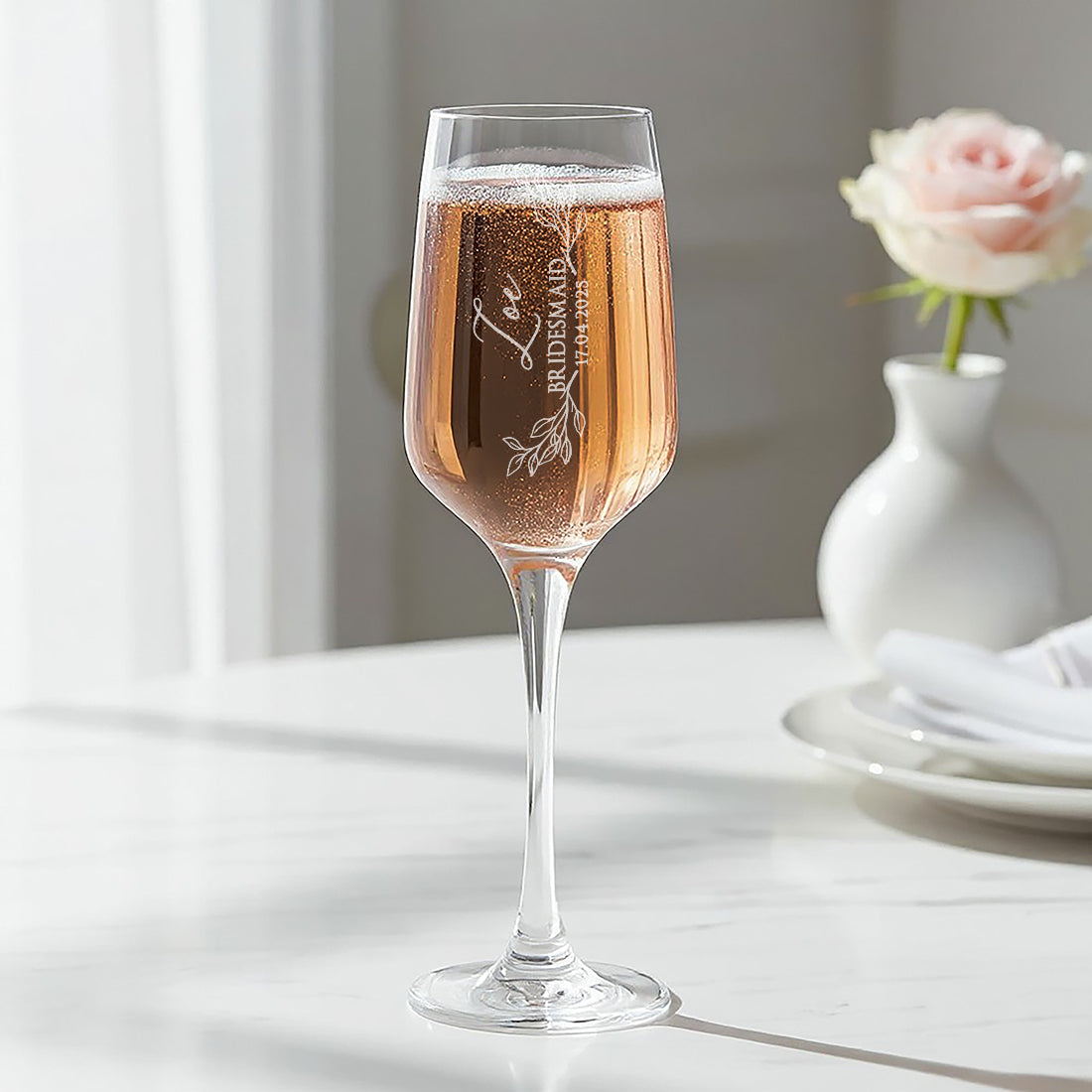 Botanical Bridal Party Champagne Flute Pink Tube Gift Set