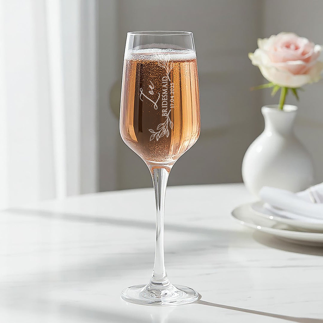 Botanical Bridal Party Champagne Flute Pink Tube Gift Set
