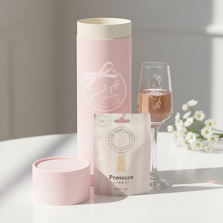 Botanical Bridal Party Champagne Flute Pink Tube Gift Set