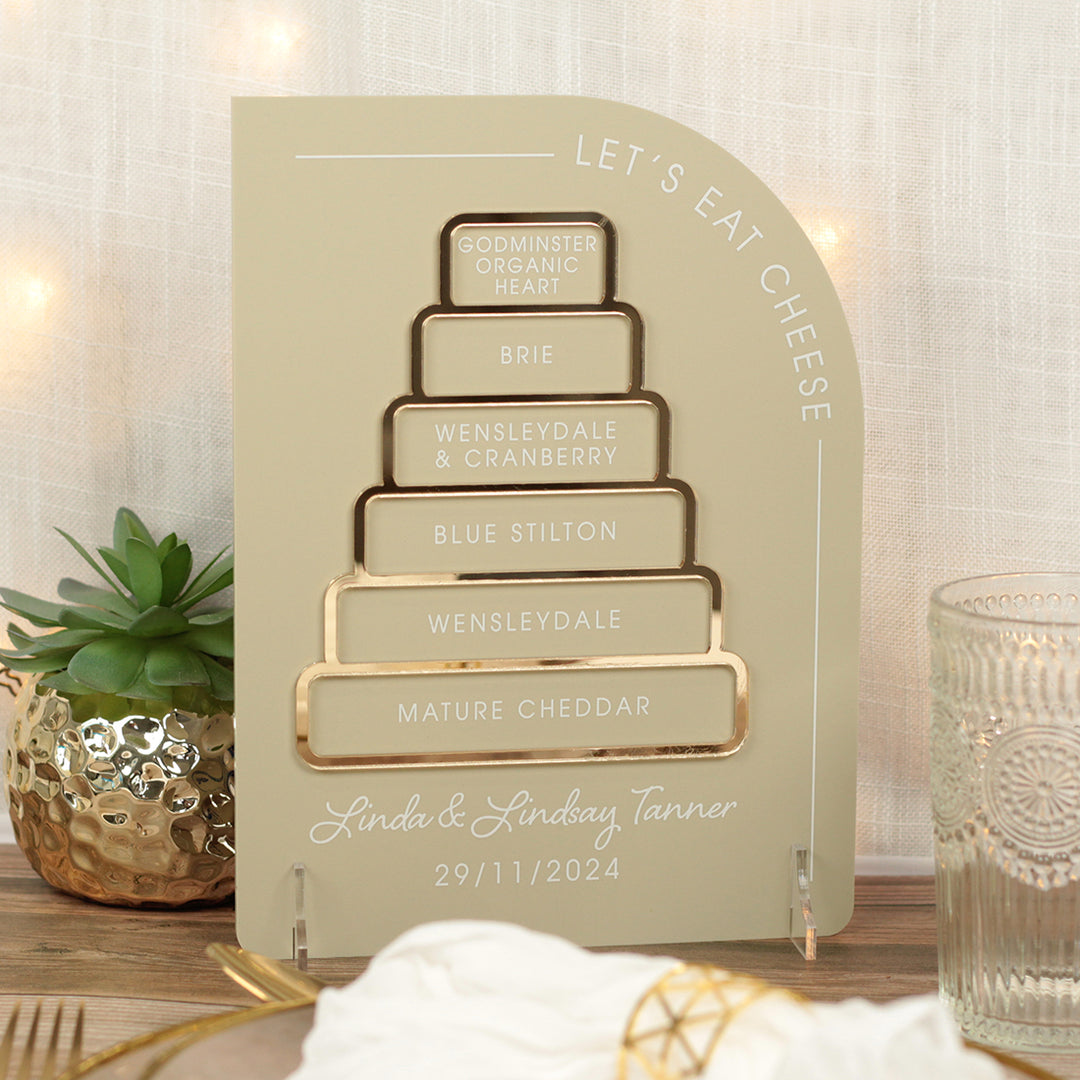 Modern Arch Cheese Cake Tower Flavour Acrylic Sign-Weddings by Lumi