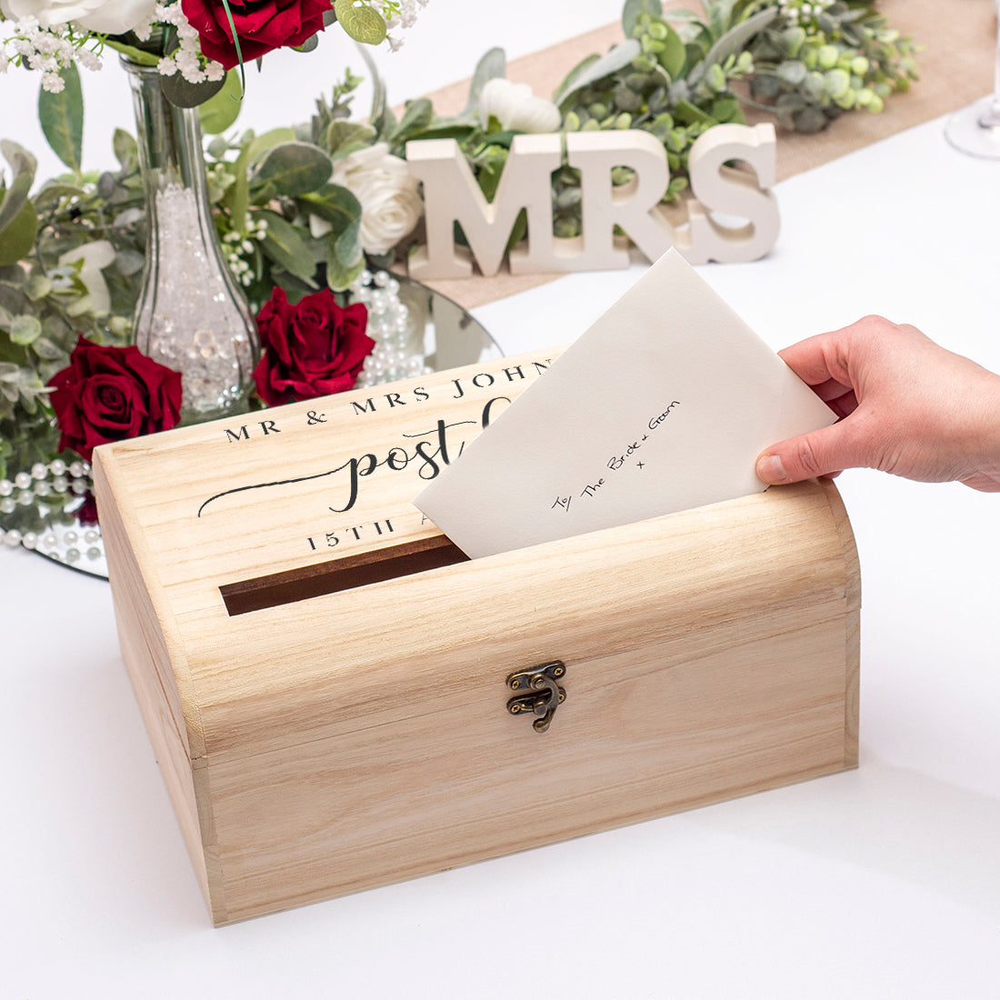 Classic Script Wedding Card Wooden Post Chest-Weddings by Lumi