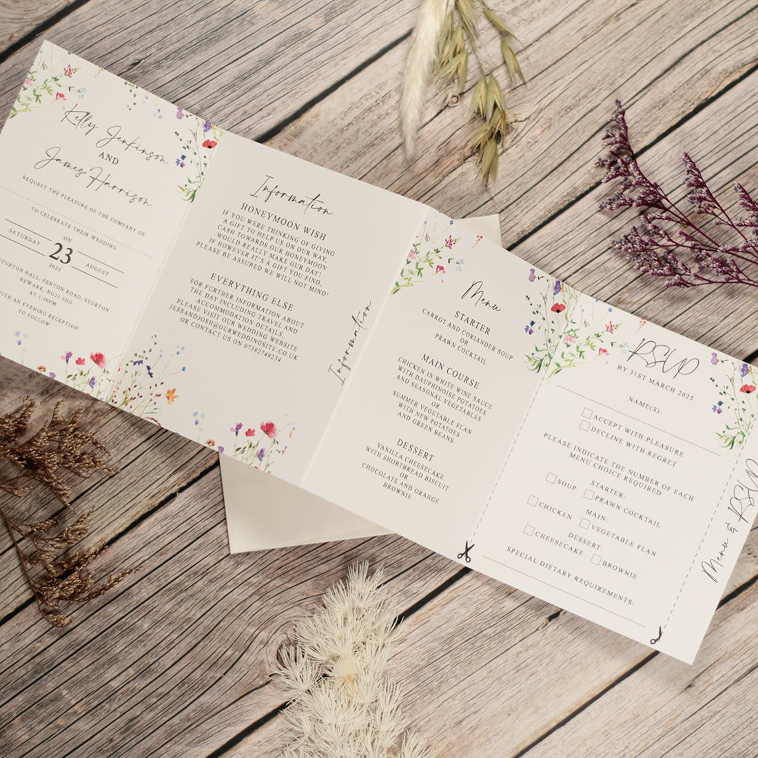 Watercolour Wildflower Concertina Wedding Invitation