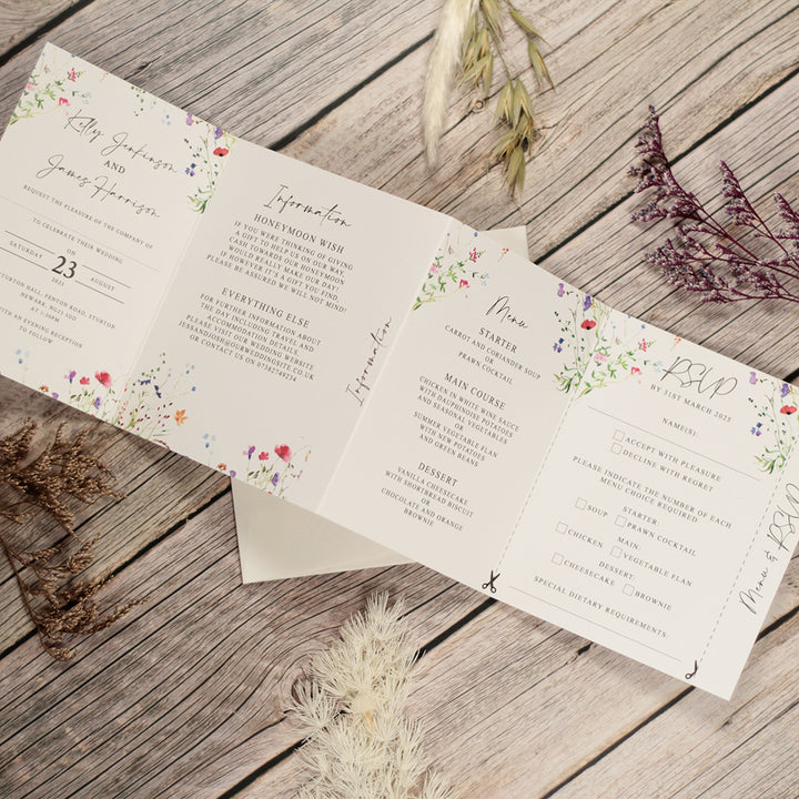 Watercolour Wildflower Concertina Wedding Invitation-Weddings by Lumi