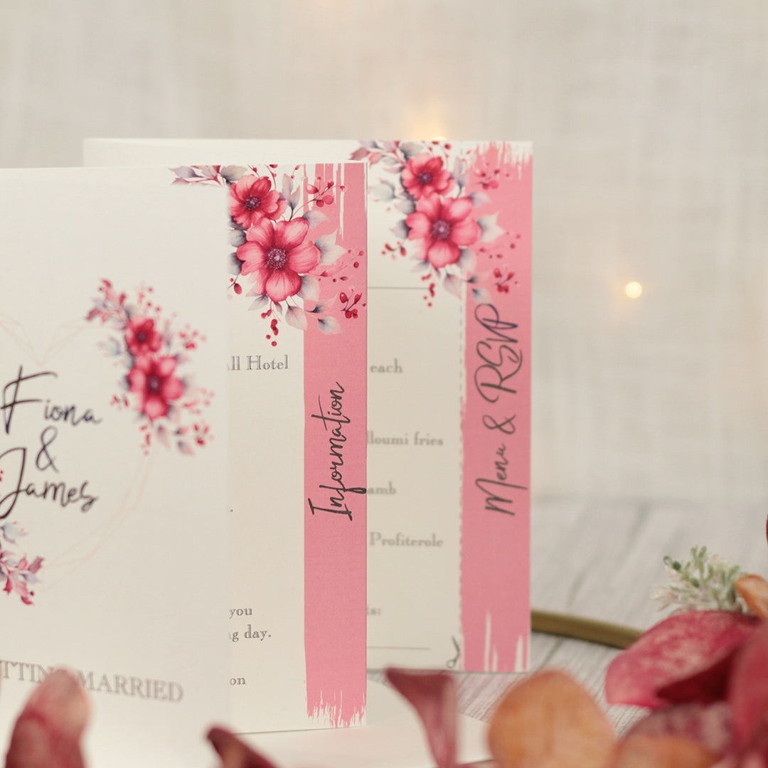 Geometric Floral Heart Concertina Wedding Invitation