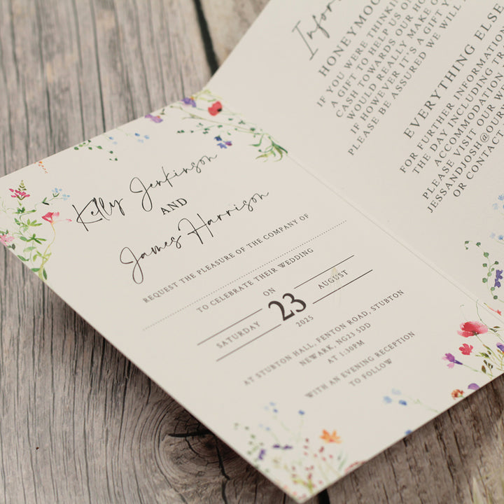 Watercolour Wildflower Concertina Wedding Invitation-Weddings by Lumi