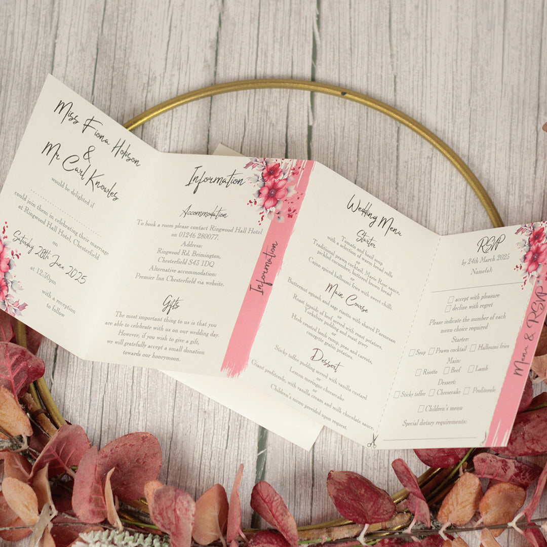 Geometric Floral Heart Concertina Wedding Invitation