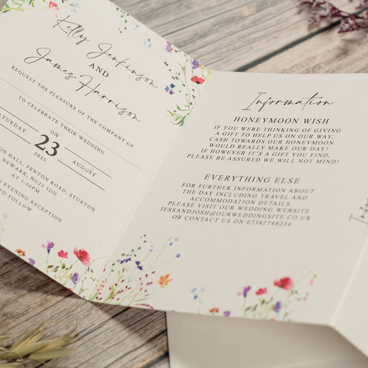 Watercolour Wildflower Concertina Wedding Invitation-Weddings by Lumi