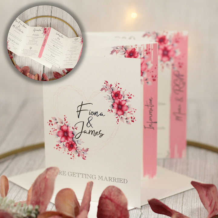 Geometric Floral Heart Concertina Wedding Invitation