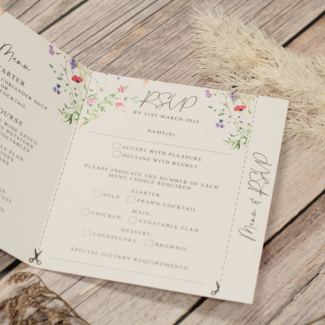 Watercolour Wildflower Concertina Wedding Invitation-Weddings by Lumi