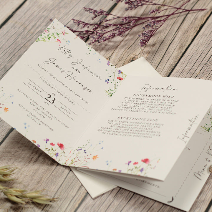 Watercolour Wildflower Concertina Wedding Invitation-Weddings by Lumi