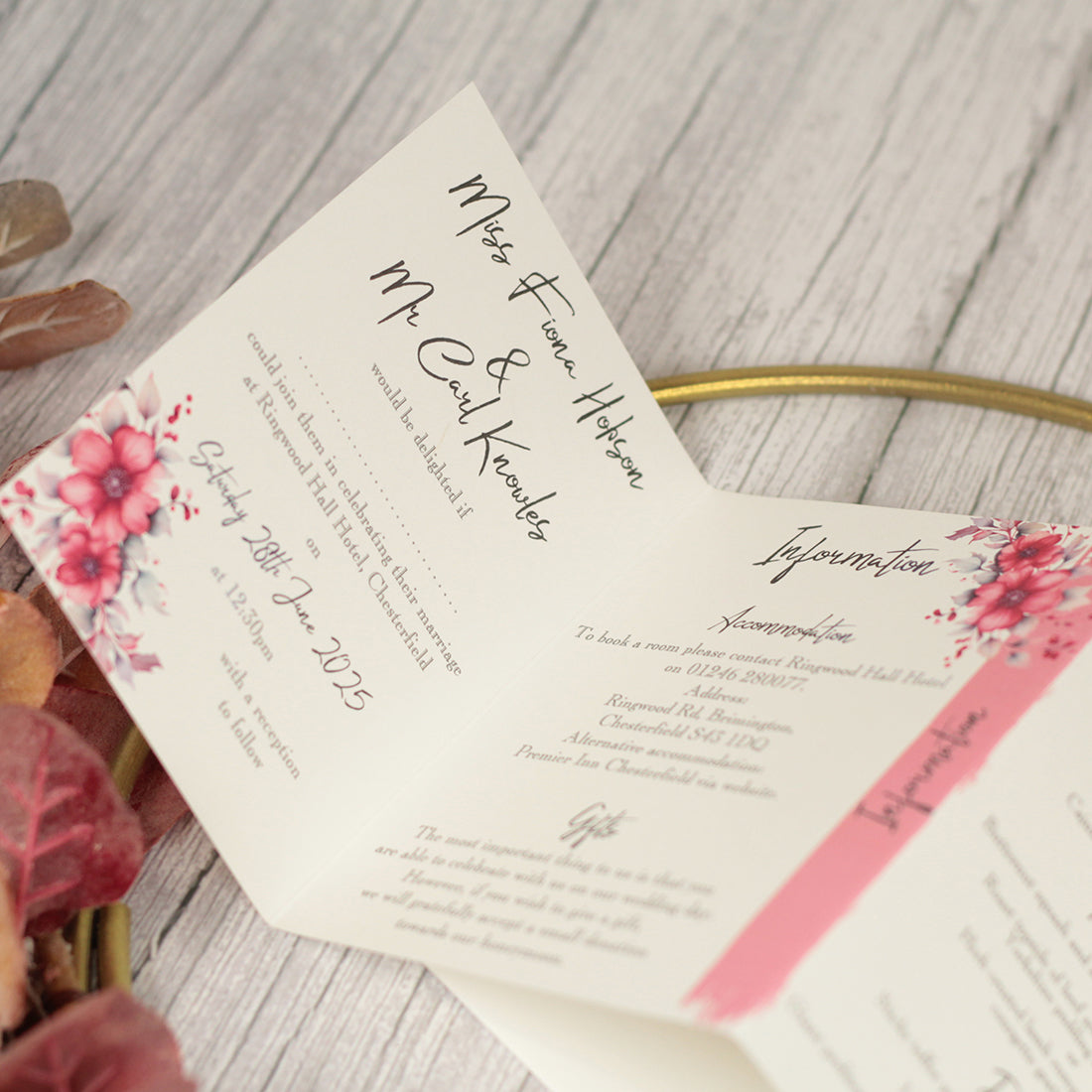 Geometric Floral Heart Concertina Wedding Invitation