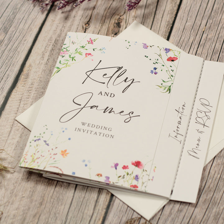 Watercolour Wildflower Concertina Wedding Invitation-Weddings by Lumi