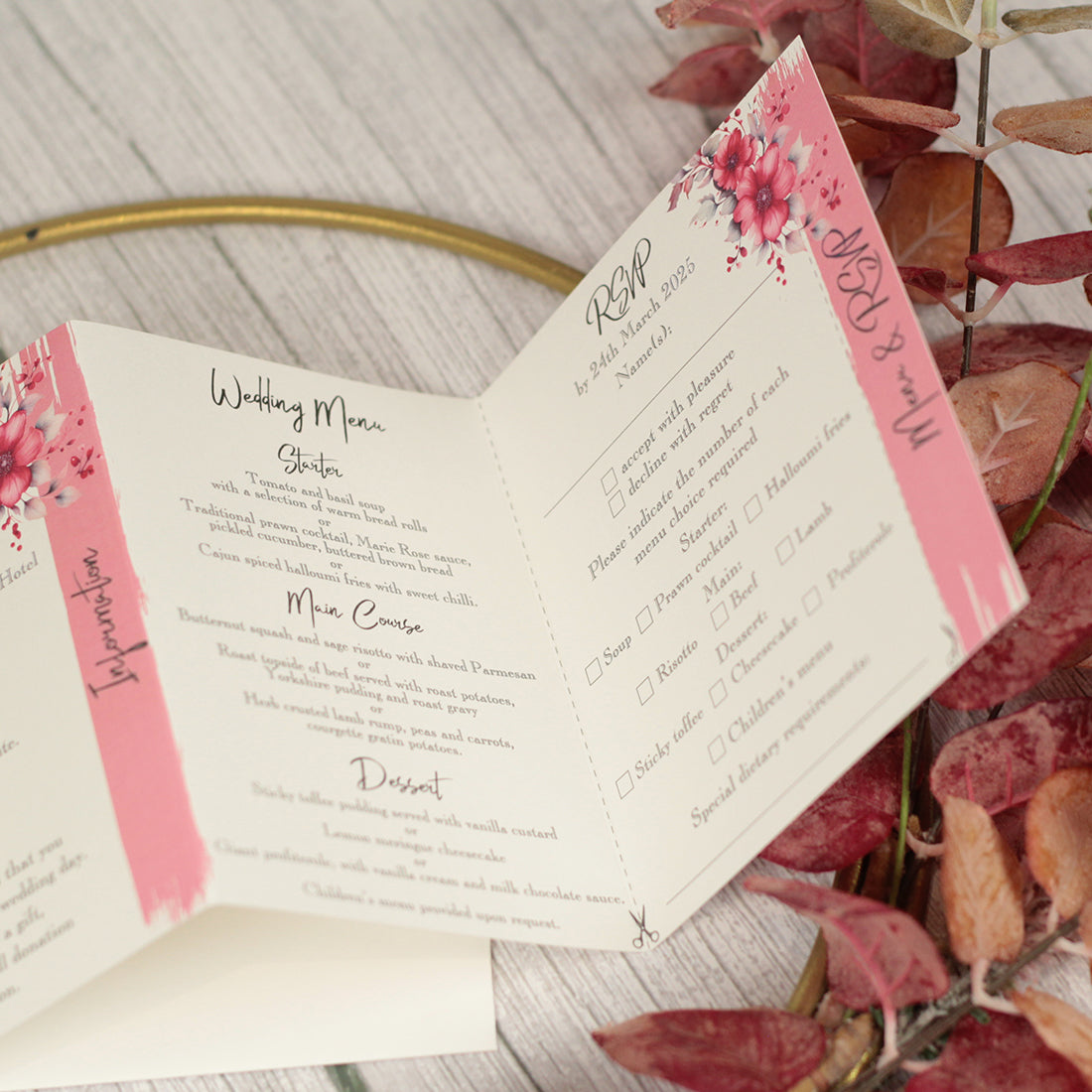 Geometric Floral Heart Concertina Wedding Invitation