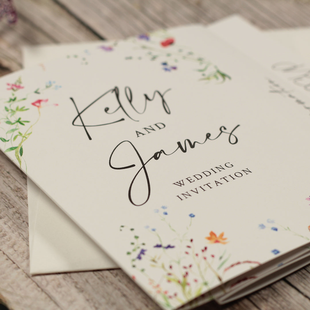 Watercolour Wildflower Concertina Wedding Invitation-Weddings by Lumi
