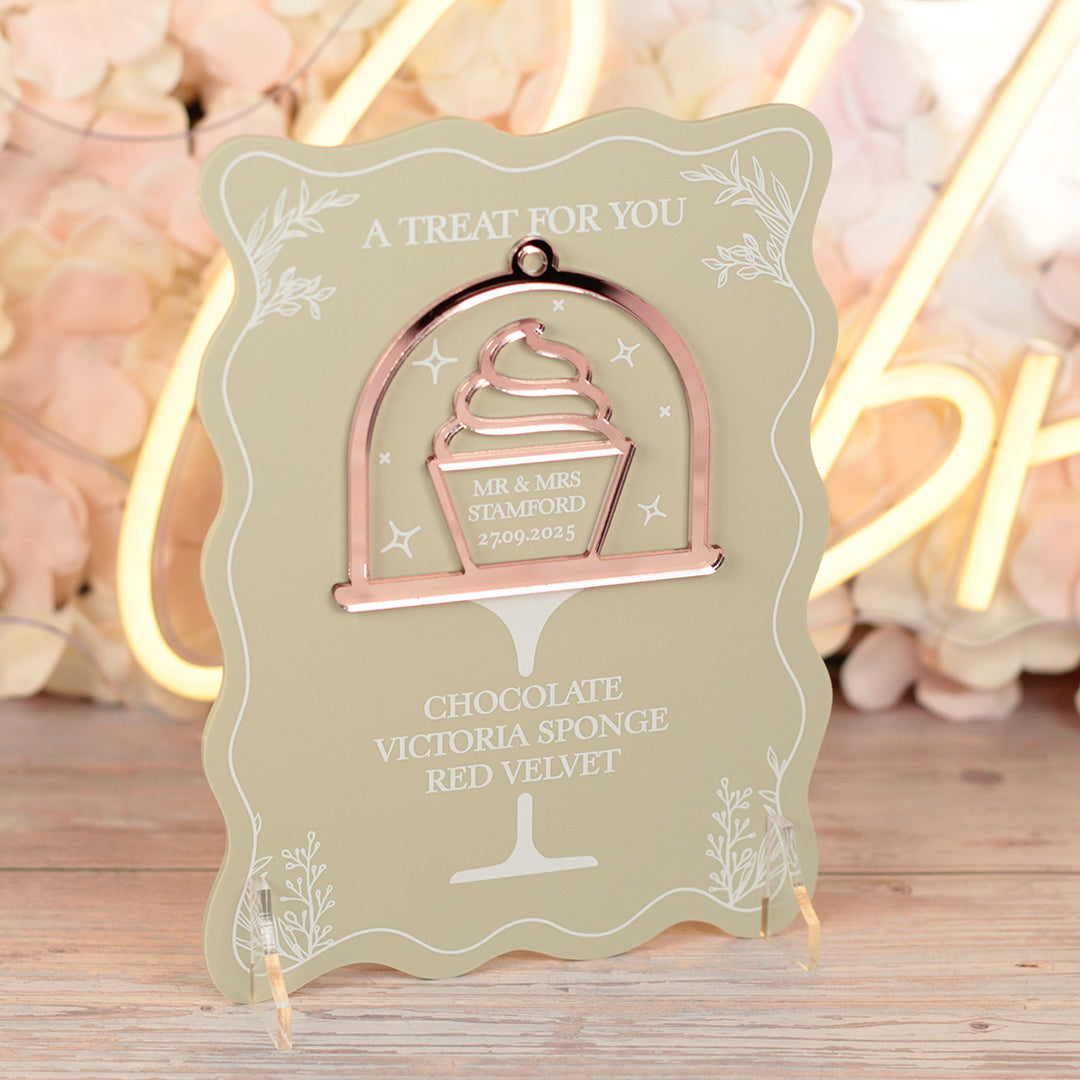Wavy Edge Wedding Cupcake Flavours Acrylic Sign