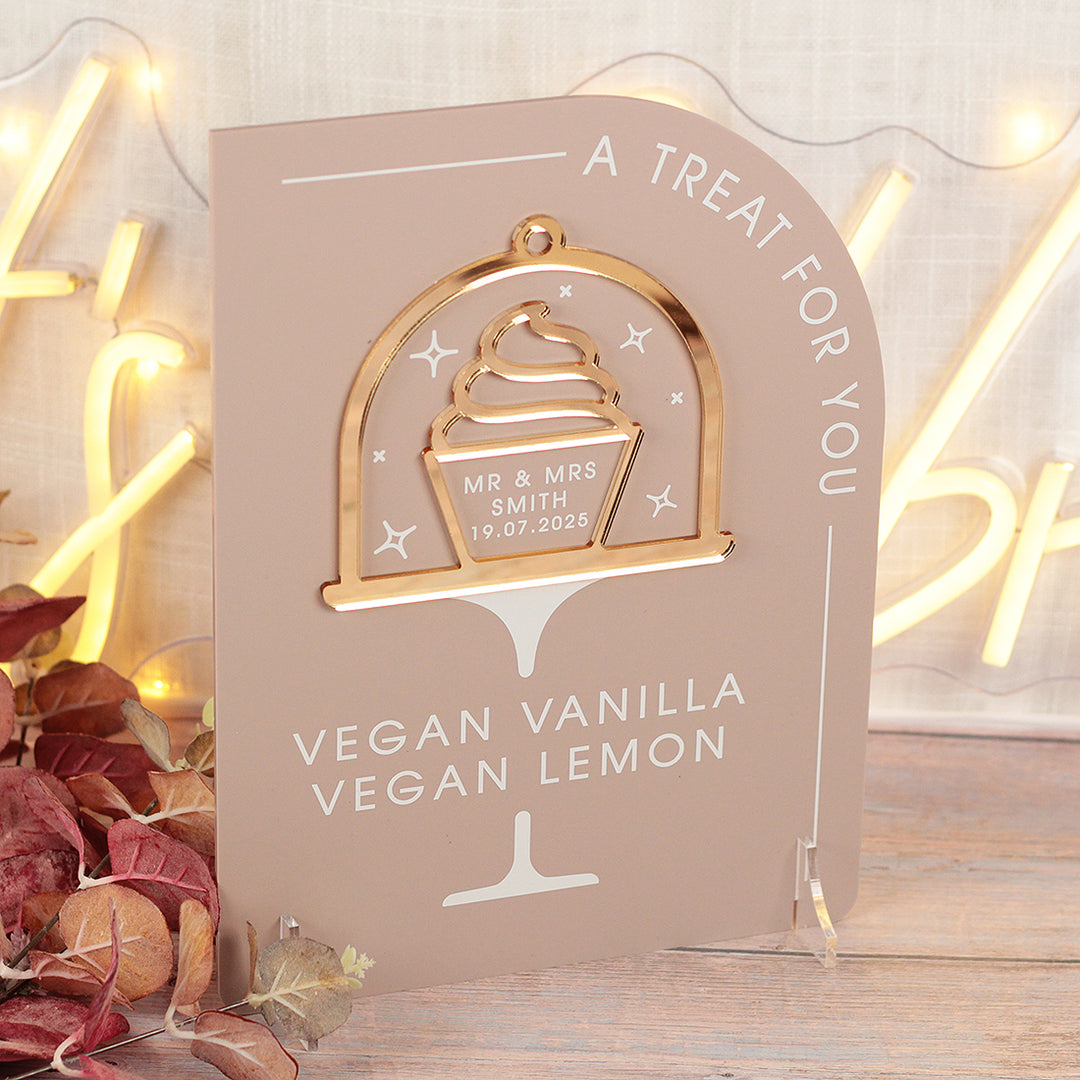 Modern Arch Wedding Cupcake Flavours Acrylic Sign