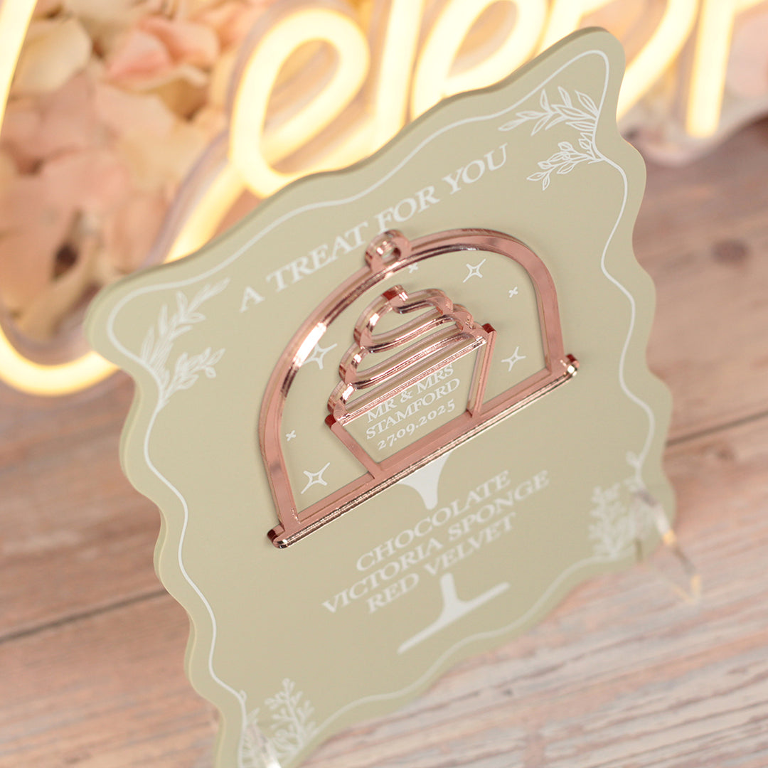 Wavy Edge Wedding Cupcake Flavours Acrylic Sign