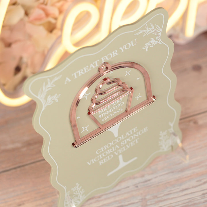 Wavy Edge Wedding Cupcake Flavours Acrylic Sign