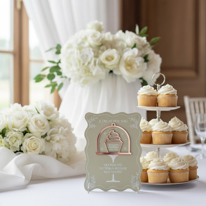 Wavy Edge Wedding Cupcake Flavours Acrylic Sign