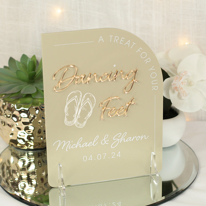 Modern Arch Dancing Feet Flip Flop Acrylic Sign-Weddings by Lumi