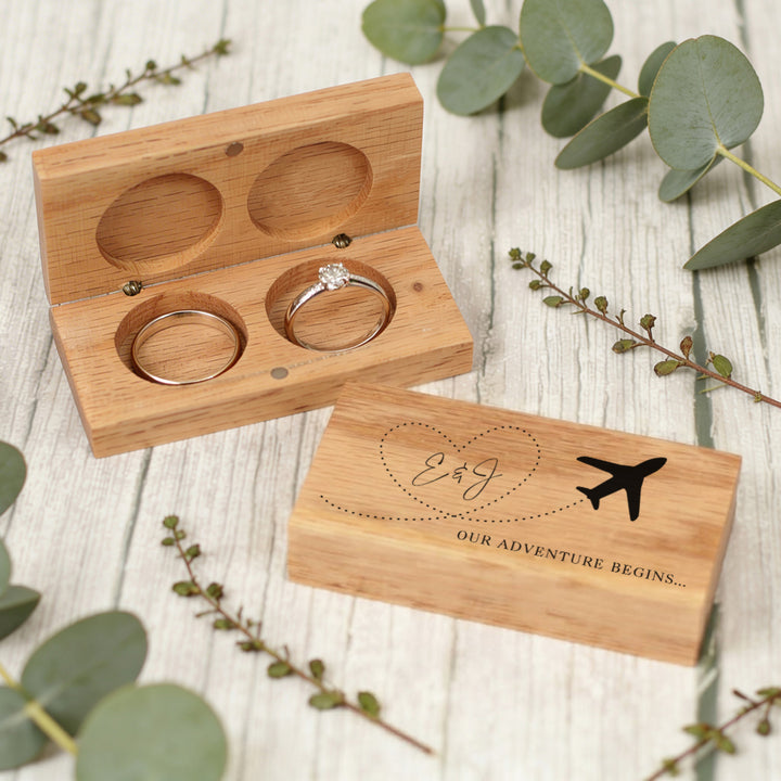 Destination Wedding Oak Double Ring Box