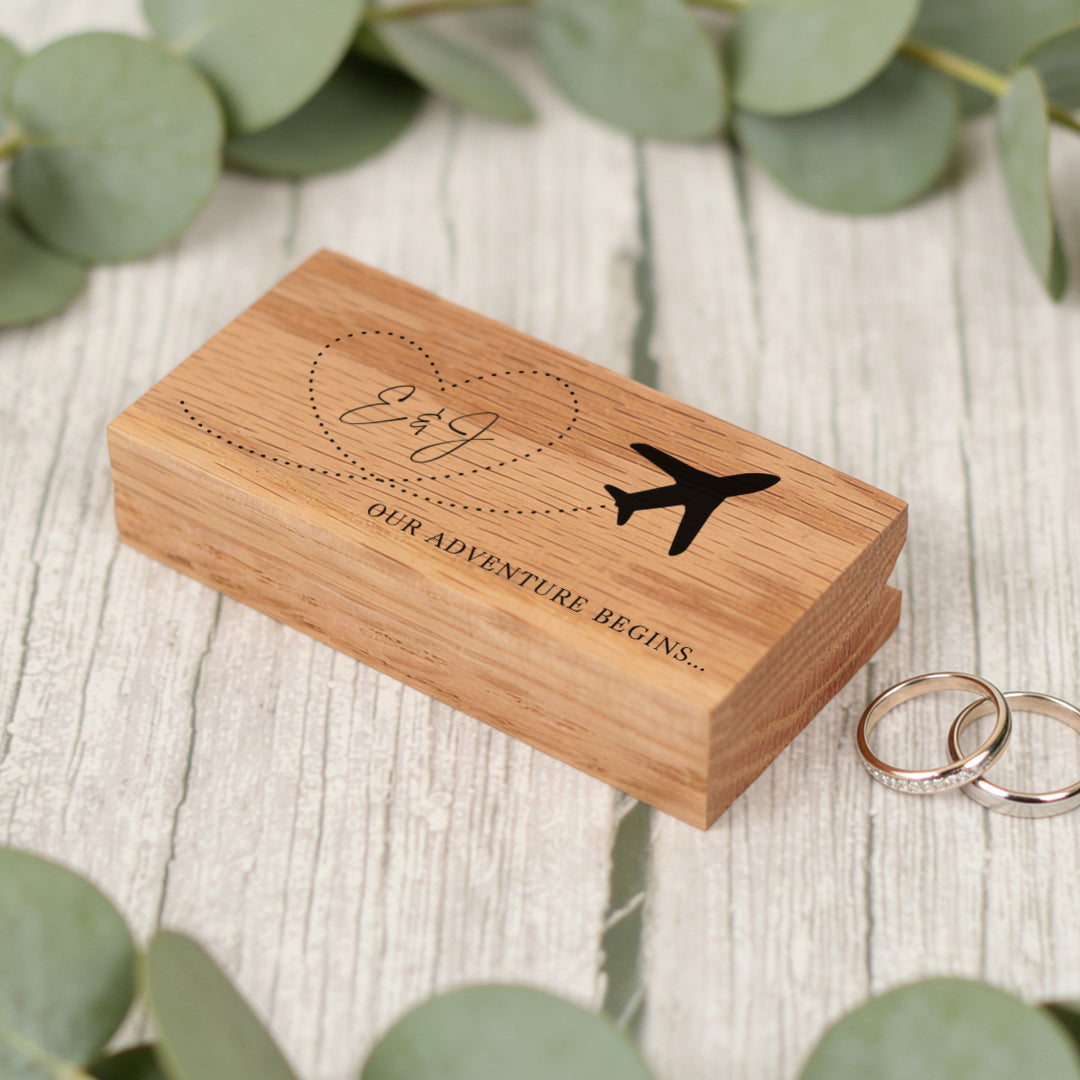 Destination Wedding Oak Double Ring Box