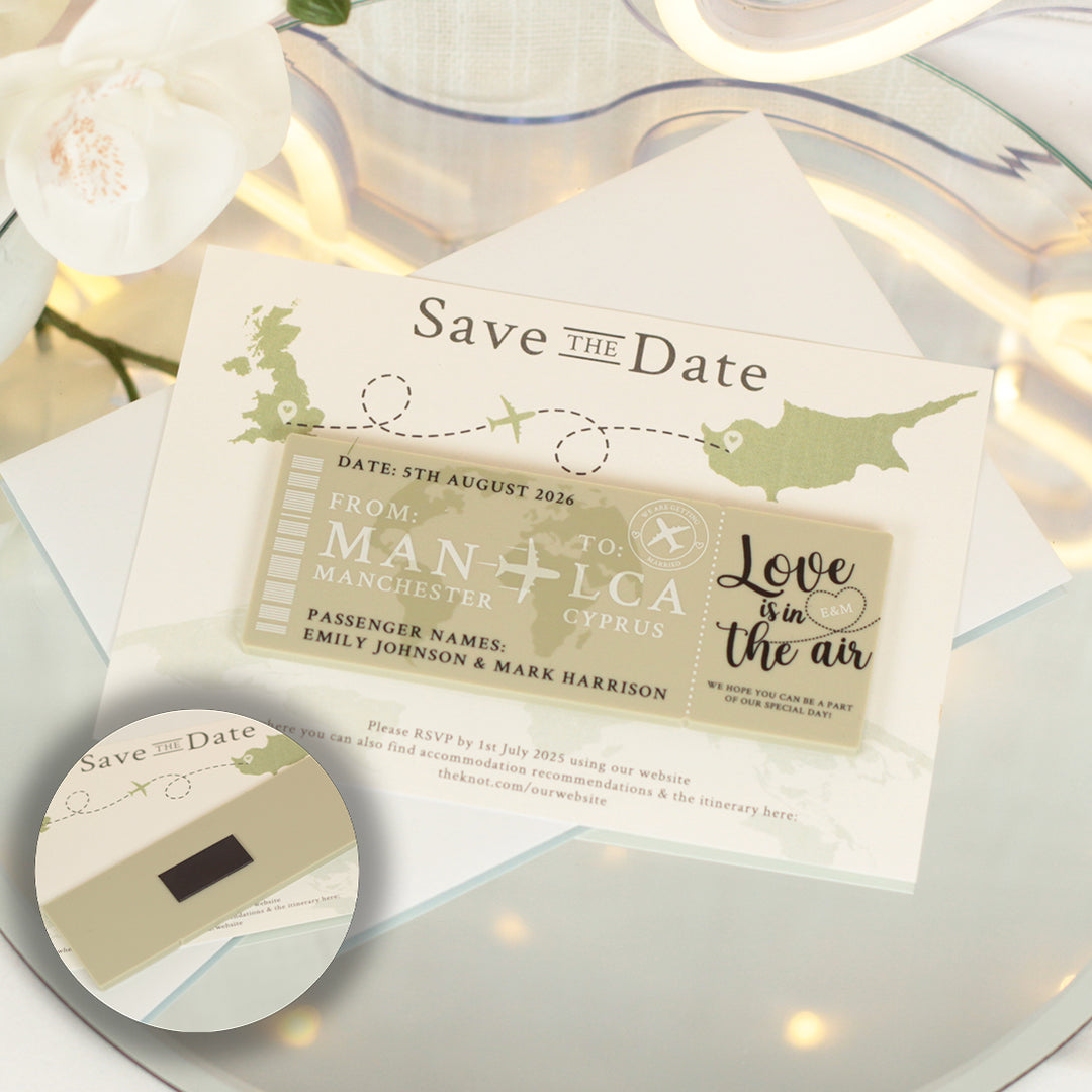 Plane Ticket Destination Wedding Acrylic Invitation Magnet-Weddings by Lumi