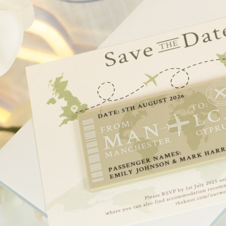 Plane Ticket Destination Wedding Acrylic Invitation Magnet-Weddings by Lumi