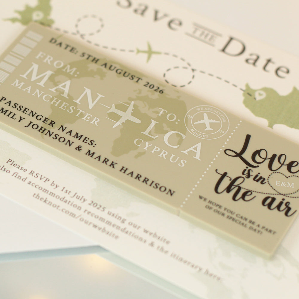 Plane Ticket Destination Wedding Acrylic Invitation Magnet-Weddings by Lumi