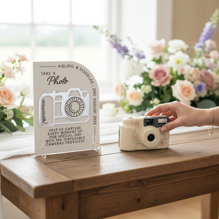 Modern Arch Disposable Camera Acrylic Sign