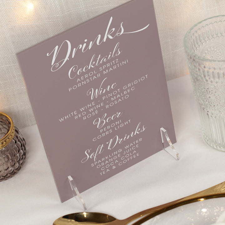 Elegant Script Acrylic Drinks Menu-Weddings by Lumi