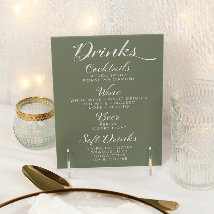 Elegant Script Acrylic Drinks Menu-Weddings by Lumi