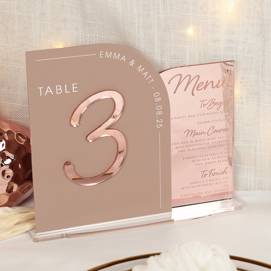 Modern Double Arch Table Number and Menu Acrylic Sign-Weddings by Lumi