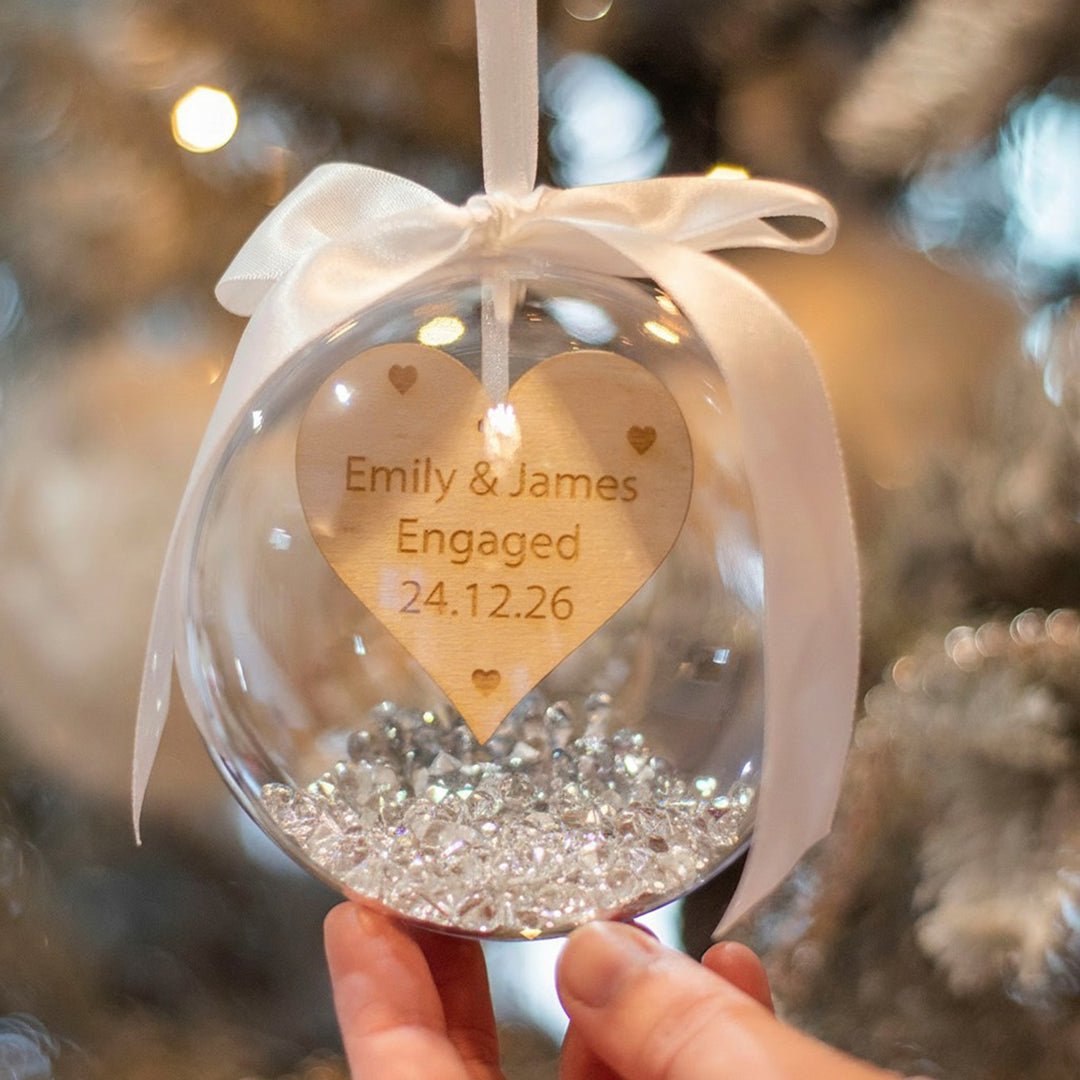 Personalised Engagement Heart Christmas Bauble