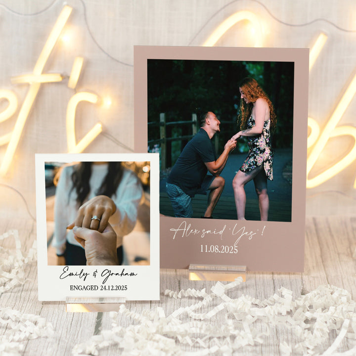 Engagement Polaroid Photo and Message Keepsake Sign with Stand