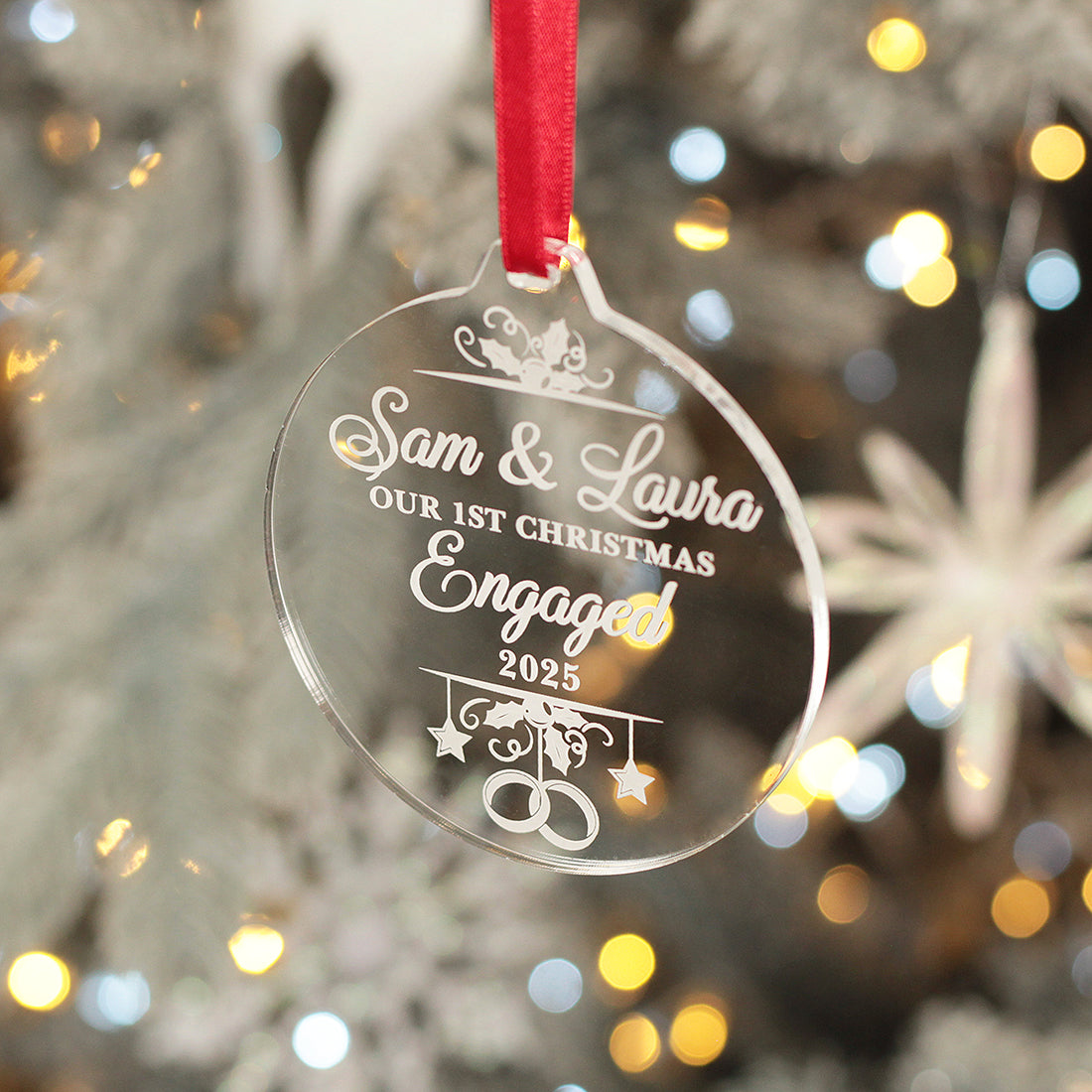 1st Christmas Engaged Pair of Champagne Flutes and Keepsake Bauble