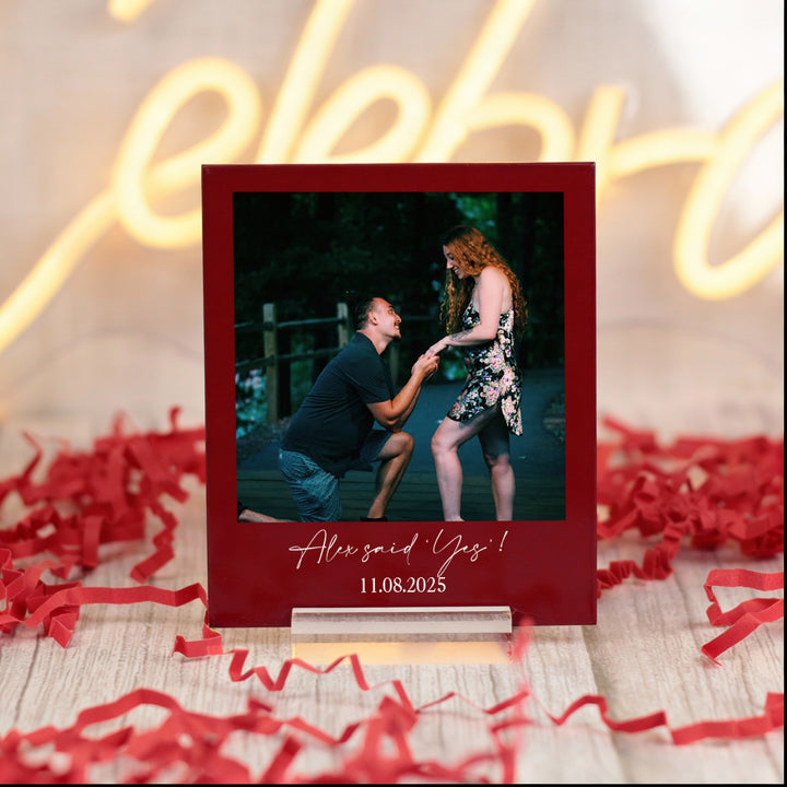 Engagement Polaroid Photo and Message Keepsake Sign with Stand