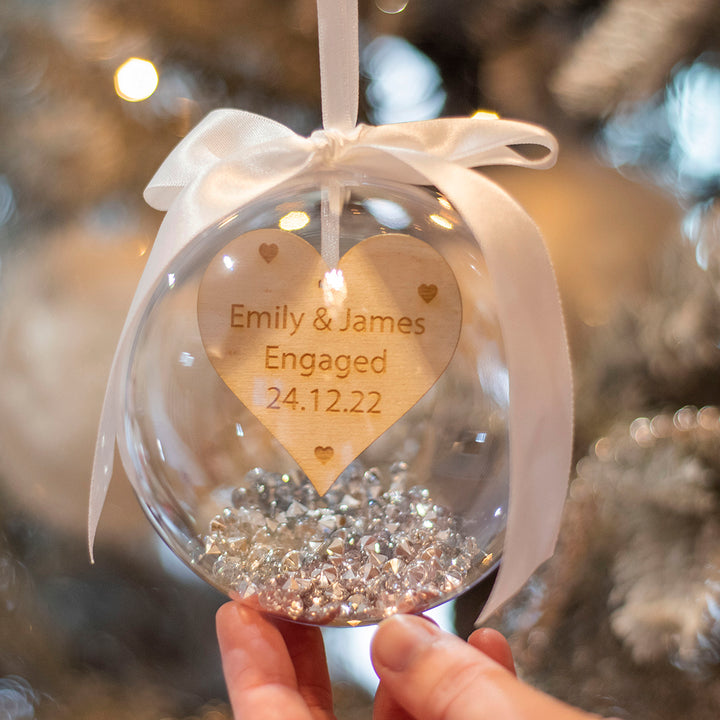 Personalised Engagement Crystals Christmas Bauble-Weddings by Lumi