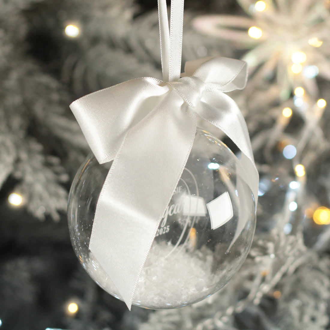 Round Glass Engagement Christmas Snow Filled Bauble