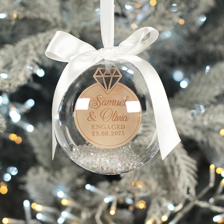 Personalised Engagement Ring Christmas Bauble