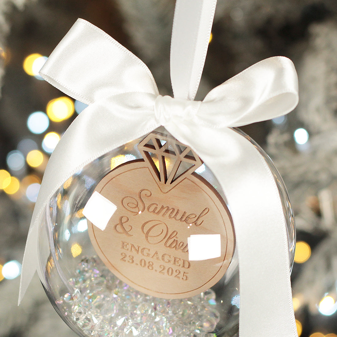 Personalised Engagement Ring Christmas Bauble