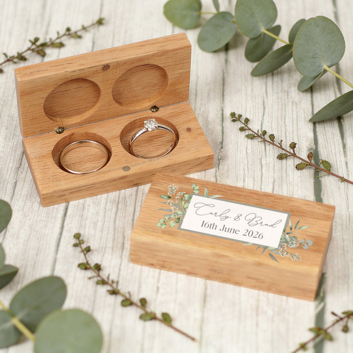 Eucalyptus Wedding Oak Double Ring Box