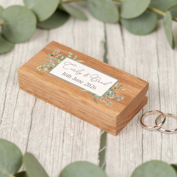 Eucalyptus Wedding Oak Double Ring Box