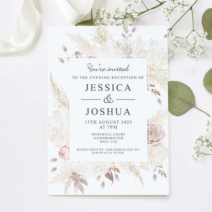 Blush Flowers A6 Postcard Evening Invitation-Weddings by Lumi