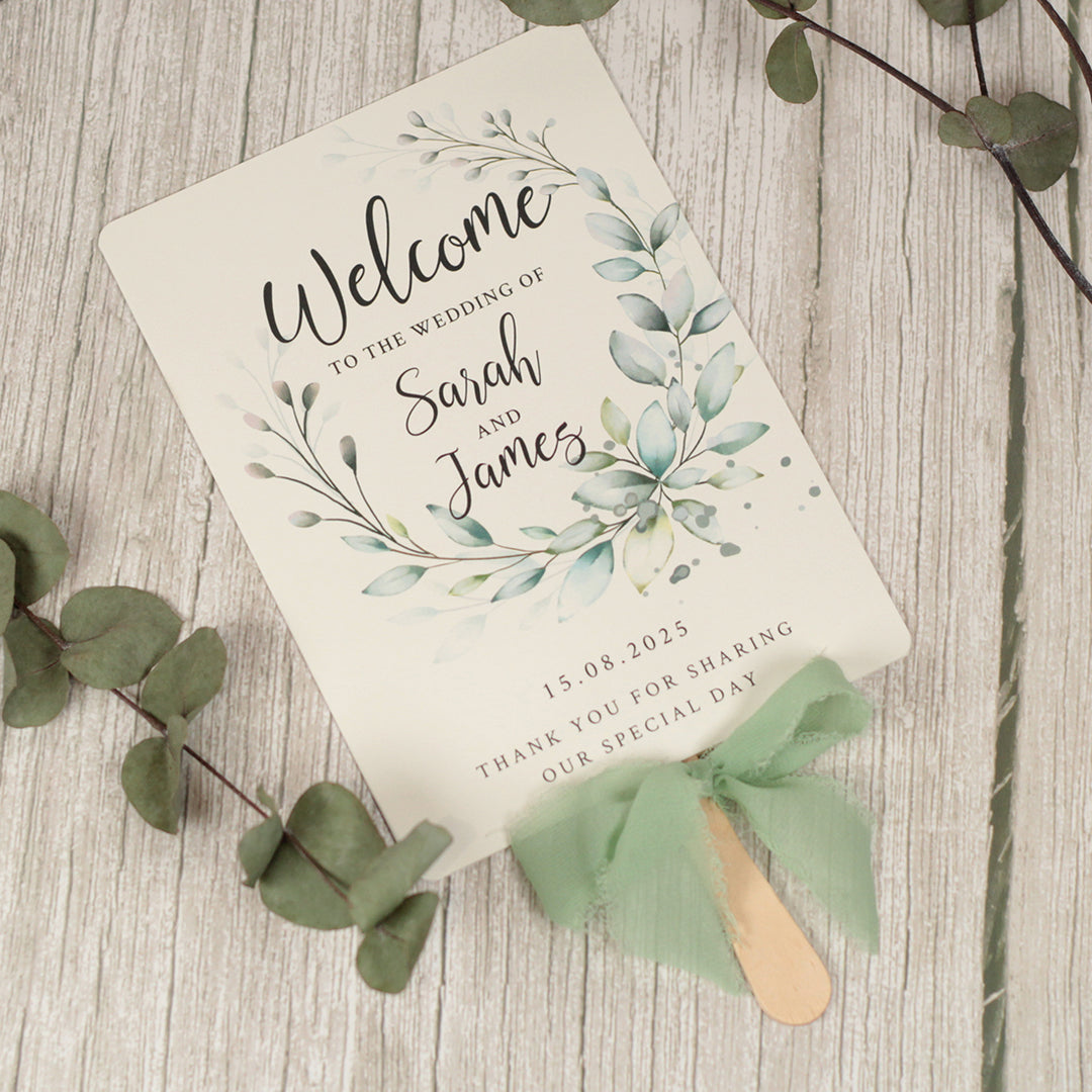 Botanical Wreath Order of the Day Programme Hand Held Fan