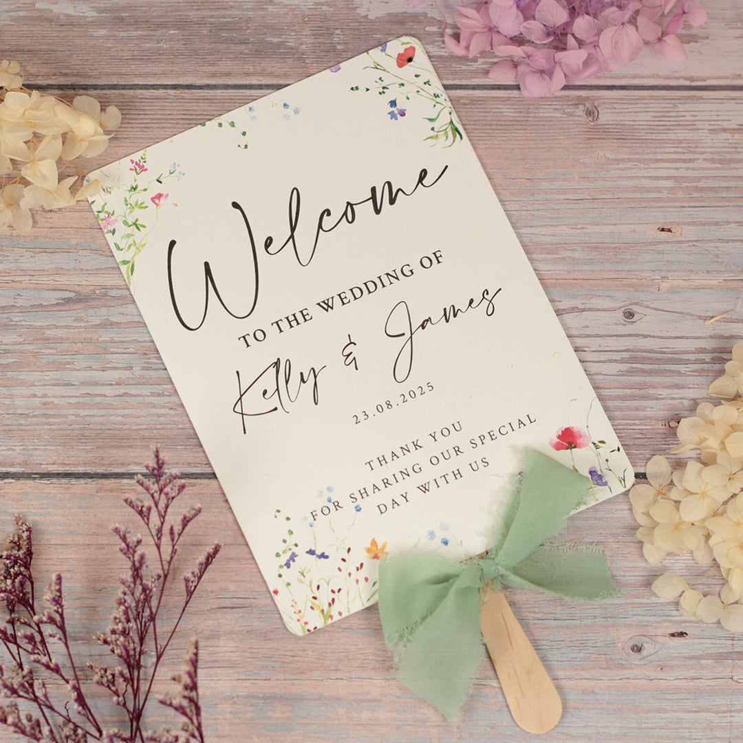 Watercolour Wildflower Order of the Day Programme Hand Held Fan