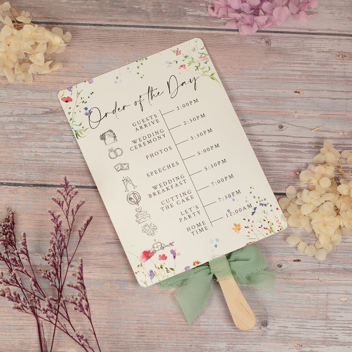 Watercolour Wildflower Order of the Day Programme Hand Held Fan