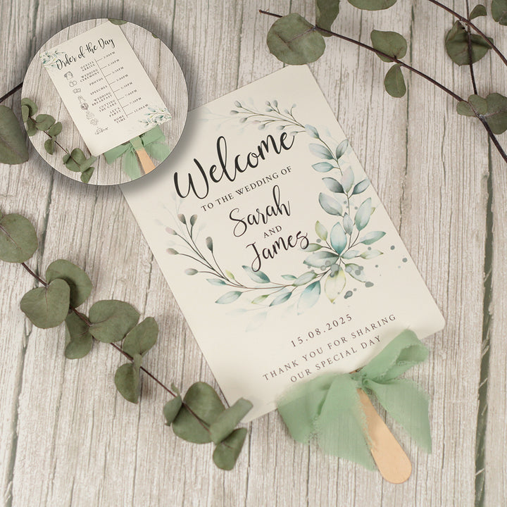 Botanical Wreath Order of the Day Programme Hand Held Fan