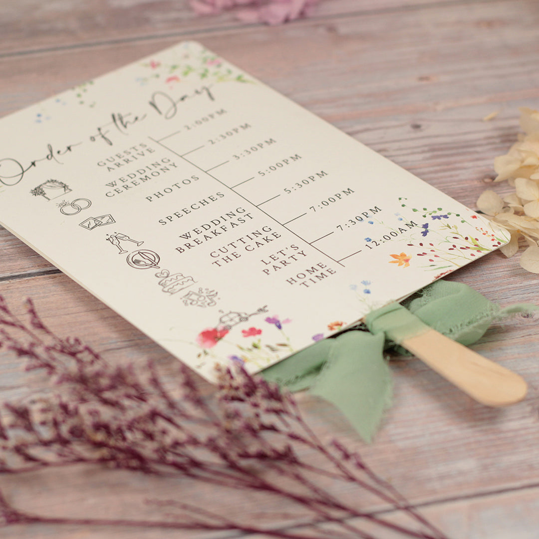Watercolour Wildflower Order of the Day Programme Hand Held Fan